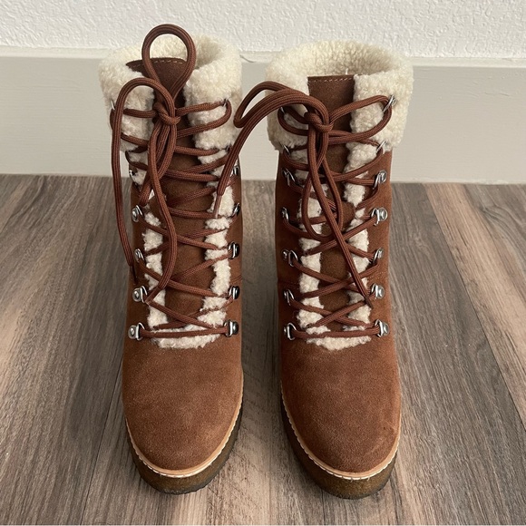 Steve Madden | Marcel Faux Shearling Wedge Ankle Boots Womens Size 7M - Picture 4 of 10